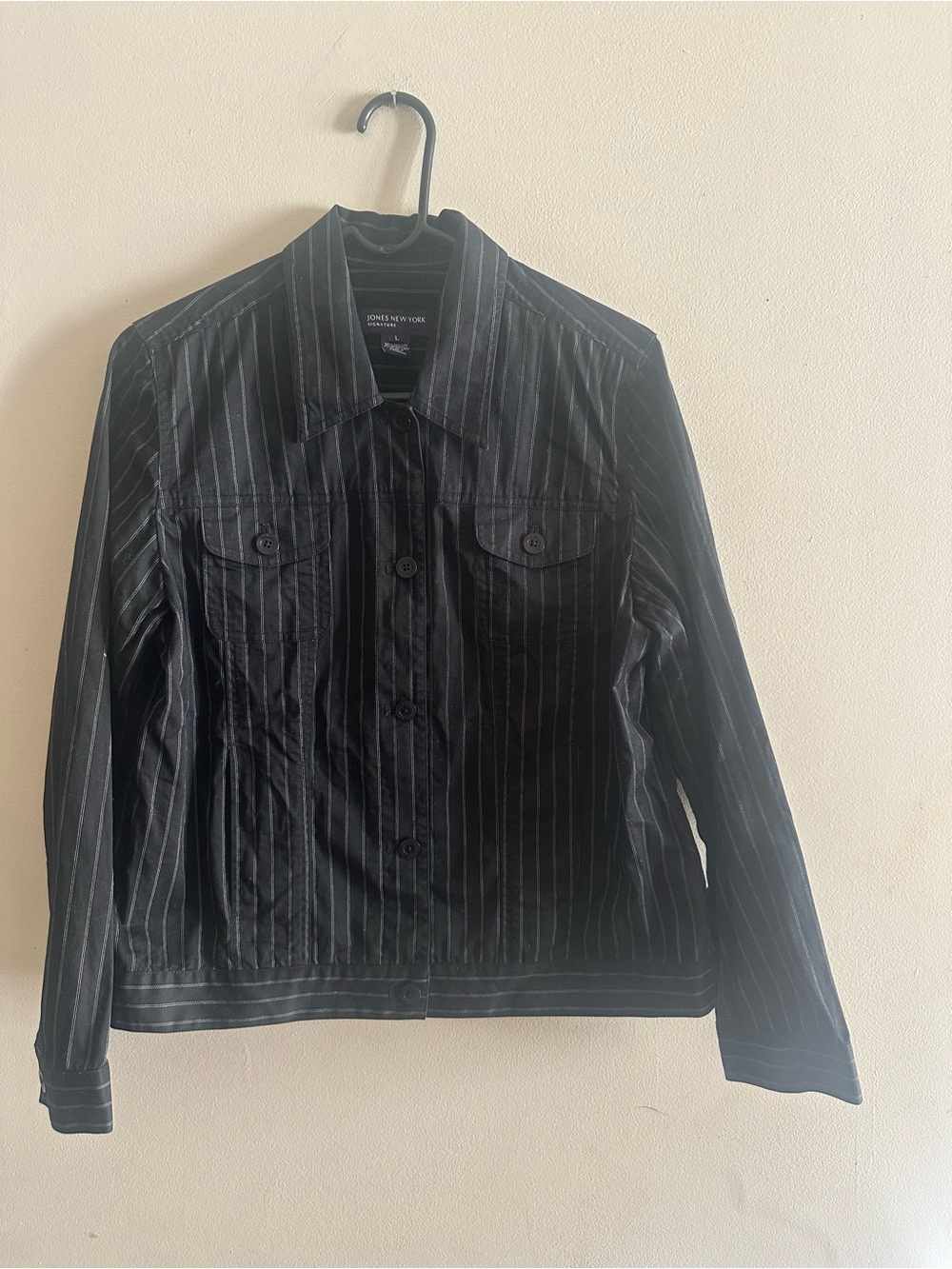 Jones New York Black Pinstripe Shirt Jacket Size L